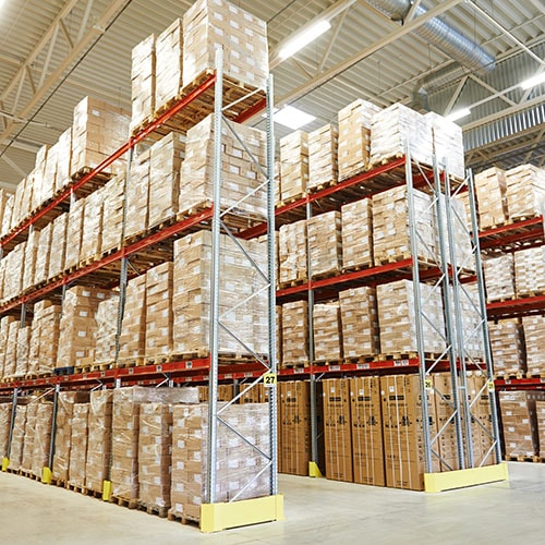 Warehouse with pallet racking in use