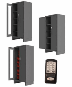 three access control cabinets with small differences between the three