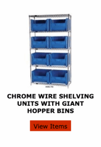chrome wire shelving units with giant hopper bins